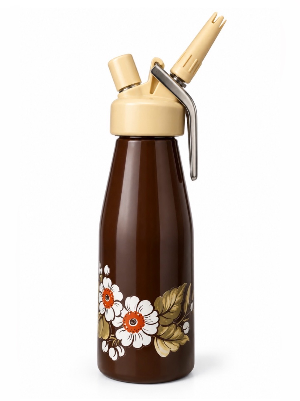 Vintage iSi Vienna CR 500 Cream Whipper Siphon Brown Floral Austria 1983 0.5L